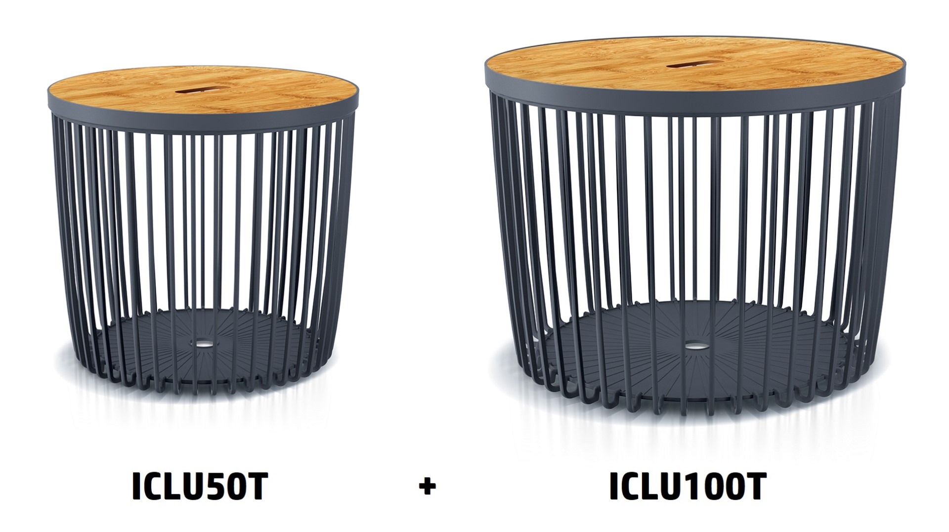 CLUBO Set 2 s bambusovými viečkami 50+100l antracit